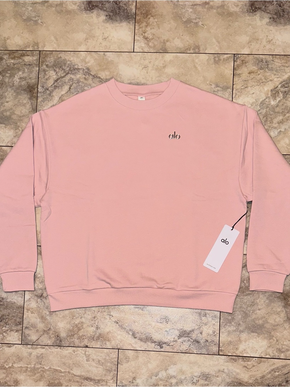 Alo Yoga Accolade Crew Neck Pullover Pink Quartz Sweatshirt Size XL